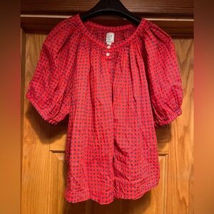 Gap X DOEN Top in Vermilion Red Gingham - Size Medium M Button Front Cottage